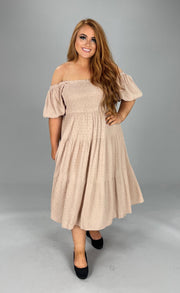 LD-F {Weekend Memories} Taupe Smocked Dress PLUS SIZE XL 1X 2X