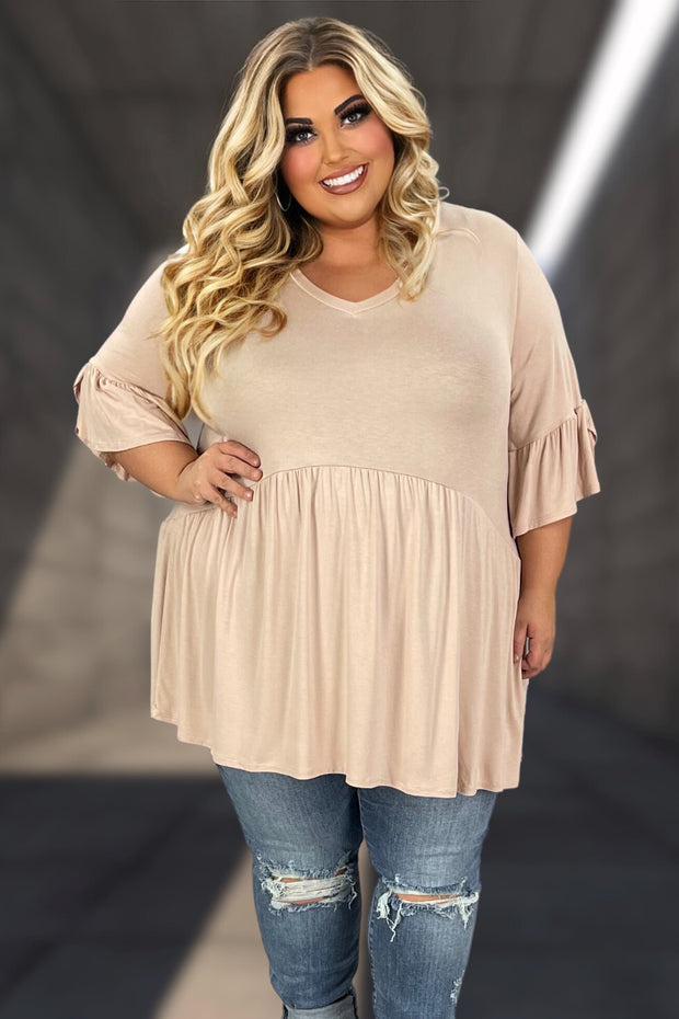 89 SSS-P {My Gift To You} Lt. Taupe V-Neck Babydoll Top EXTENDED PLUS SIZE 3X 4X 5X