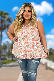 15 SV-F {Sunshine Situation} Coral Leopard Print Top PLUS SIZE XL 2X 3X