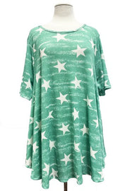 12 PSS-B {Future Star} Green Star Printed Top PLUS SIZE 1X 2X 3X