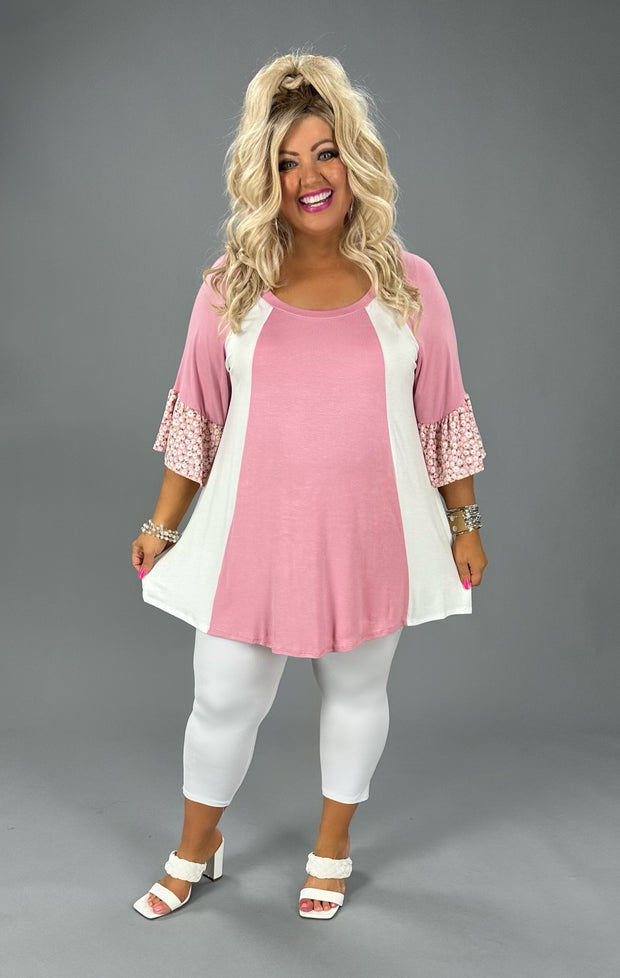 30 CP-Q {Curvy Inspiration} Blush/Ivory Floral Tunic CURVY BRAND!!!  EXTENDED PLUS SIZE XL 2X 3X 4X 5X 6X