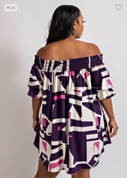 23 OS-T {Love Interest} Purple/Pink Geo Print Dress PLUS SIZE 1X 2X 3X