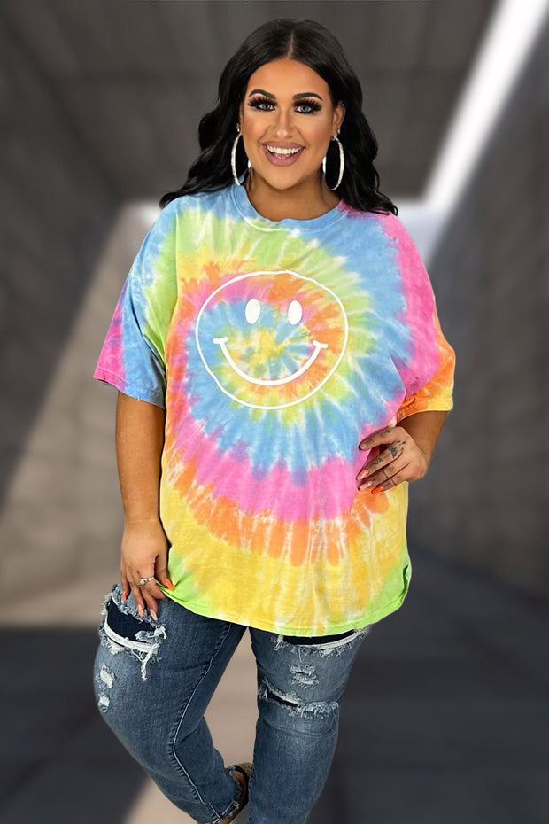 33 GT {Smiley In Color} Multi-Color Tie Dye Smiley Graphic Tee PLUS SIZE 3X