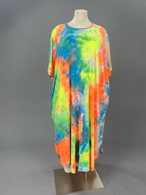 LD-U {My Only Vice} Blue/Orange Tie Dye Maxi Dress CURVY BRAND!!!  EXTENDED PLUS SIZE XL 2X 3X4X 5X 6X