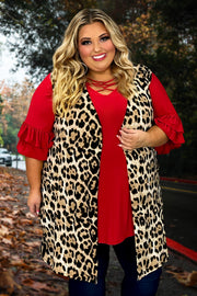 97 OT-M {Taking Trips} Brown Leopard Print Vest EXTENDED PLUS SIZE 1X 2X 3X 4X 5X