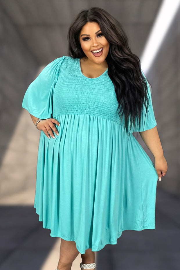 29 OR 33 SSS-T {Look Stunning In Curvy} Mint Smocked Dress CURVY BRAND!!!  EXTENDED PLUS SIZE XL 2X 3X 4X 5X 6X