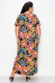 LD-M {Creative Mind} Navy Paisley Print V-Neck Maxi Dress CURVY BRAND!!!  EXTENDED PLUS SIZE 4X 5X 6X