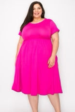 65 SSS-V {Babydoll Basics} Solid Fuchsia Babydoll Dress EXTENDED PLUS SIZE 3X 4X 5X