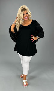 54 SD-A {Not So Subtle} Solid Black Detail Sleeve Top PLUS SIZE 1X 2X 3X