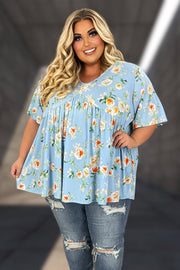 23 PSS-B {Beauty Of Curvy} Blue Floral Babydoll Top CURVY BRAND!!!  EXTENDED PLUS SIZE 4X 5X 6X
