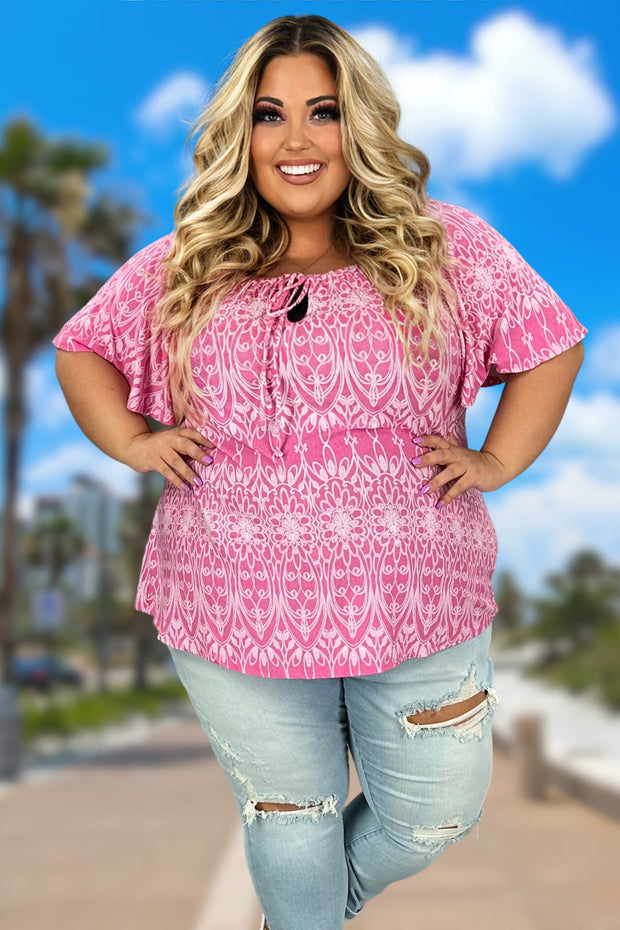 42 PSS-S {Know No Limits} Pink Print Top PLUS SIZE 1X 2X 3X