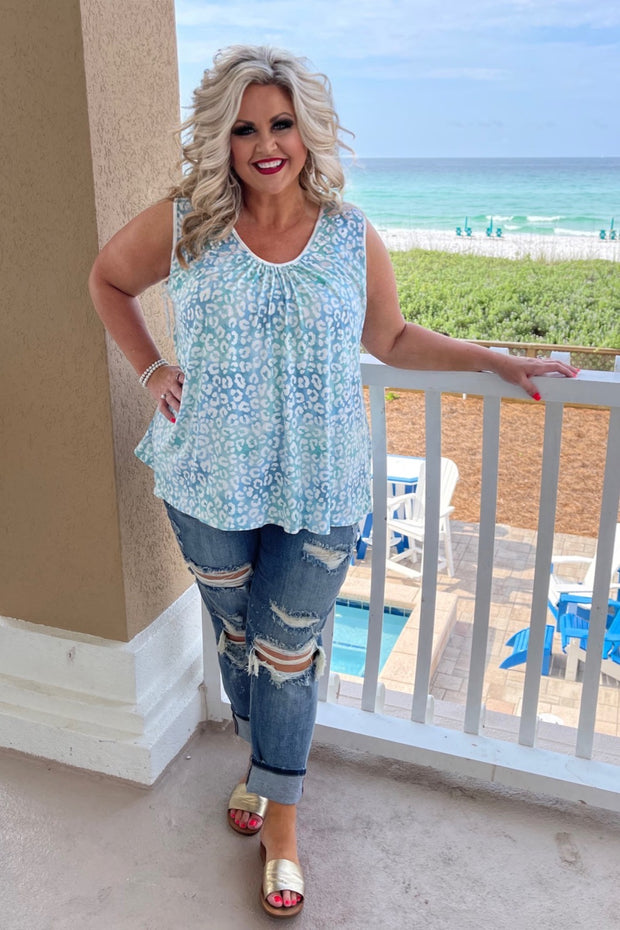 15 SV-G {Sunshine Situation} Mint Leopard Print Top PLUS SIZE XL 2X 3X