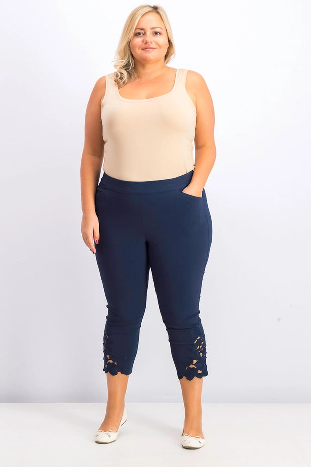 BT-R  M-109   {INC} Navy Lace Hem Cropped Pants Retail 79.50 PLUS SIZE 16W 18W