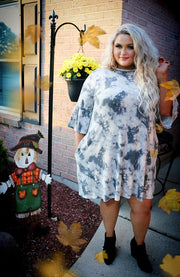 PQ-S {Campfire Nights} ***FLASH SALE***Charcoal Tie Dye Knit Dress EXTENDED PLUS SIZE 4X 5X 6X