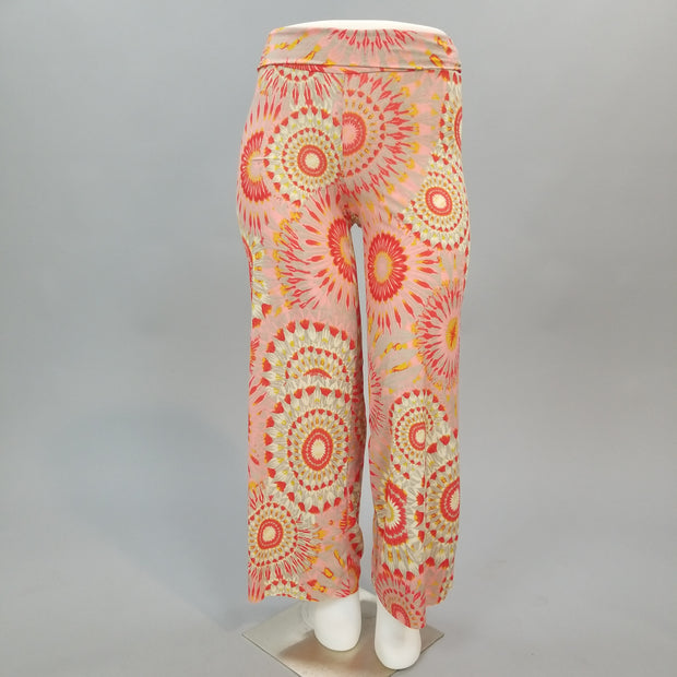 BT-C {Mango Tango} Mandala Print Palazzo Pants Foldover Waist PLUS SIZE