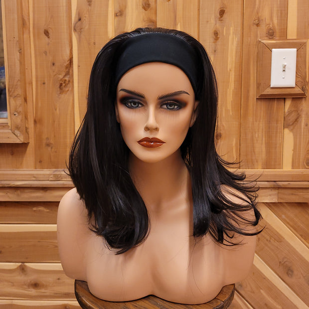 {Mabel} Dark Brown Short Layered Straight Headband Wig