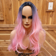 {Daphne} Bright Pink Purple Rooted Long Curl Wig  SALE!!!!