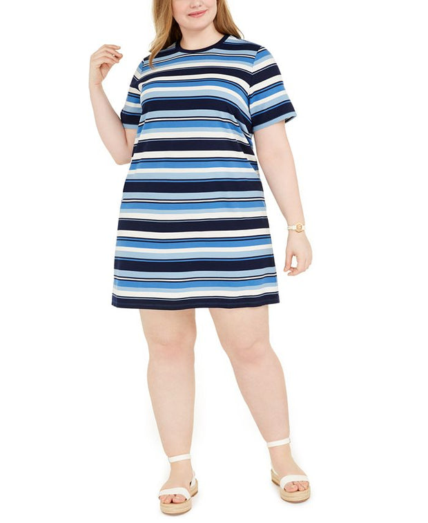 LD-D  M-109 {Michael Kors} Blue Stripe Dress Retail €110.00 PLUS SIZE 1X