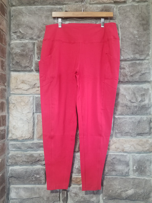 BIN 98  {Cherry Bomb} Red Wide Waistband Full Length Leggings PLUS SIZE 1X 2X 3X