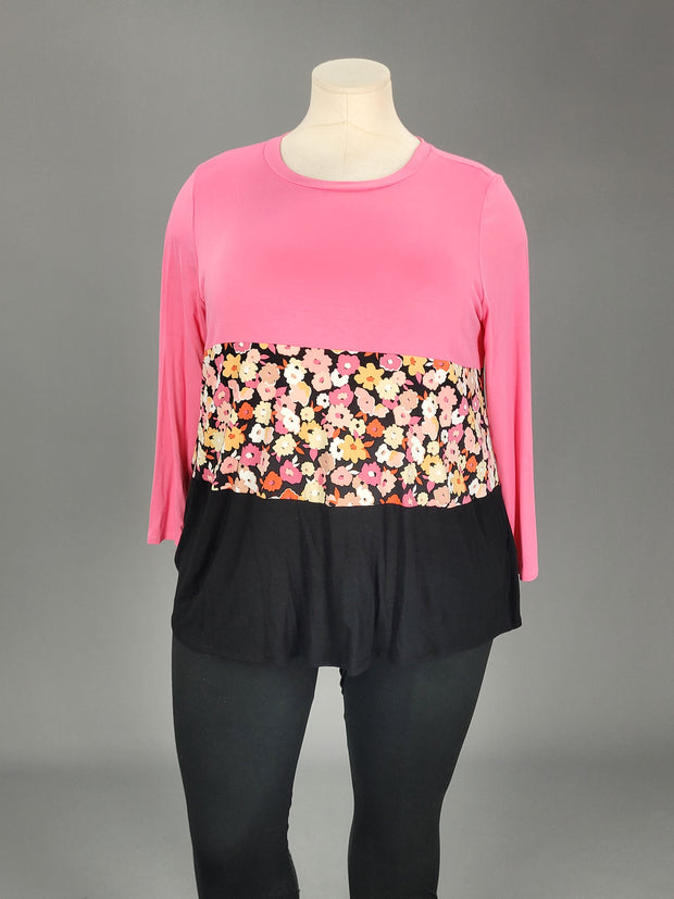 17 CP-A {Flower Song} Fuchsia Floral Black Contrast Top CURVY BRAND EXTENDED PLUS SIZE 1X 2X 3X 4X 5X 6X