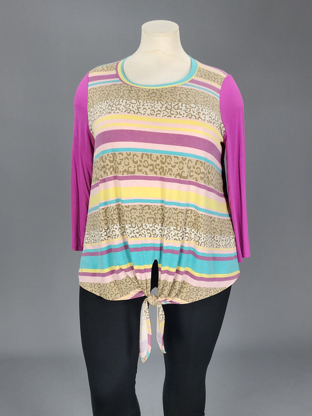 35 CP-Z {Flirt Alert} Magenta/Multi-Print Front Tie Top CURVY BRAND!!! EXTENDED PLUS SIZE 1X 2X 3X 4X 5X 6X