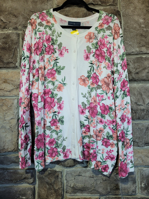 OT-L M-109   {Karen Scott} White Floral Print Cardigan *SALE* Retail 54.50