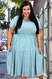 90 PSS-C {About The Leopard} Blue Leopard Babydoll Dress PLUS SIZE XL 2X 3X