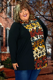 59 OR 32 HD-B {Admiration} Black/Rust Animal Print Hoodie CURVY BRAND!! EXTENDED PLUS SIZE 4X 5X 6X