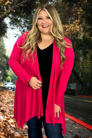 41 OT-J {Adventure Bound} Fuchsia Tie Front Cardigan PLUS SIZE XL 2X 3X