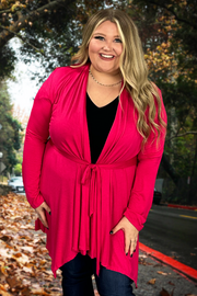 41 OT-J {Adventure Bound} Fuchsia Tie Front Cardigan PLUS SIZE XL 2X 3X