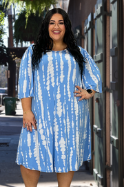 63 PSS-L {Afternoon Stroll} SKY BLUE Bamboo Print Dress EXTENDED PLUS SIZE 3X 4X 5X