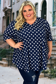 14 PSS-E {Be A Star} Navy Star Print V-Neck Top EXTENDED PLUS SIZE 3X 4X 5X