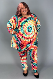 13 SET-B {Beauty Insight} Multi-Color Tie Dye Top & Pant Set EXTENDED PLUS SIZE 3X 4X 5X