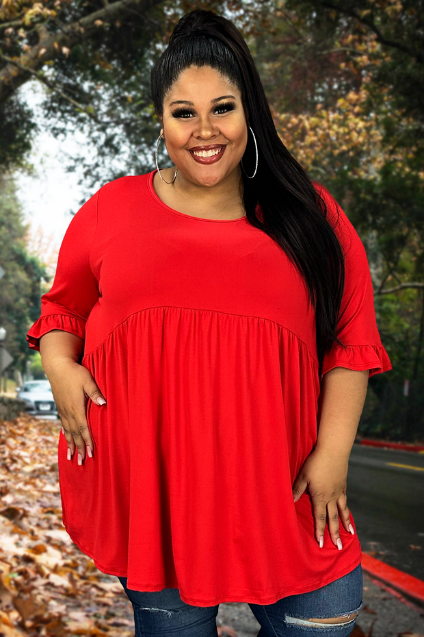 54 SSS-A {Beauty Within} Red Babydoll Ruffle Sleeve Top CURVY BRAND!!!  EXTENDED PLUS SIZE 4X 5X 6X