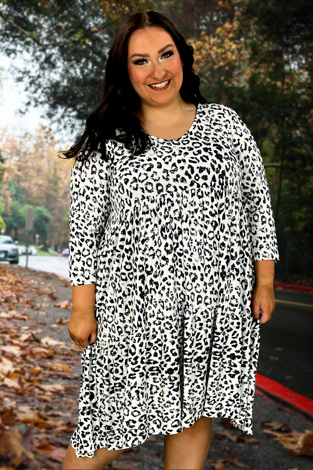 14 PQ-F {Below The Radar} Ivory Animal Print Tiered Dress  PLUS SIZE XL 2X 3X