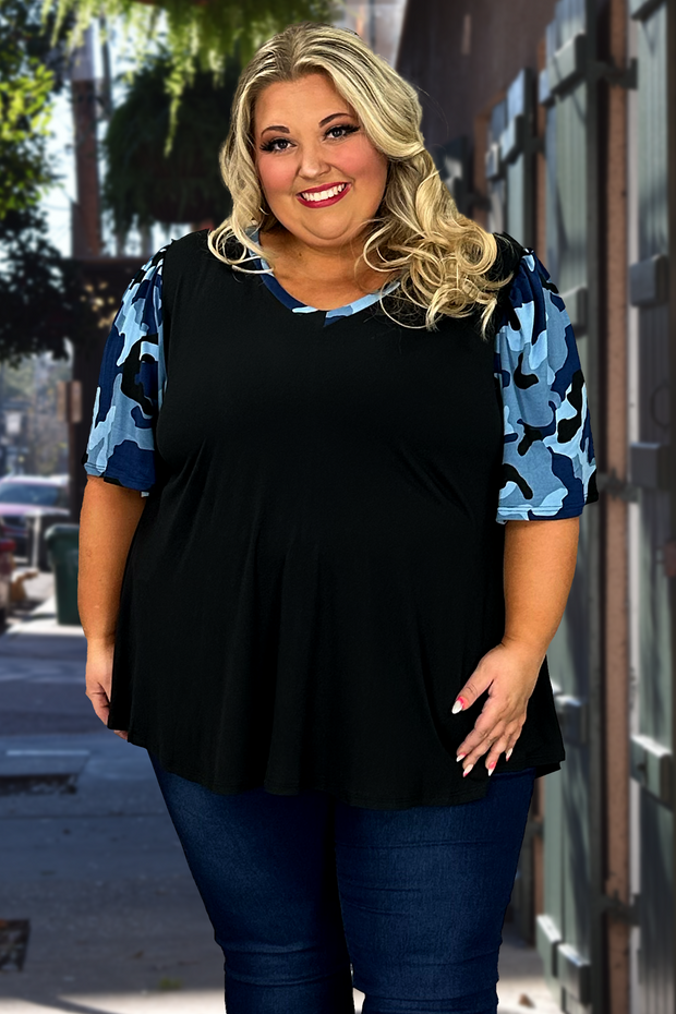 79 CP-B {Better By You} Black/Navy Camo Print Top EXTENDED PLUS SIZE 3X 4X 5X