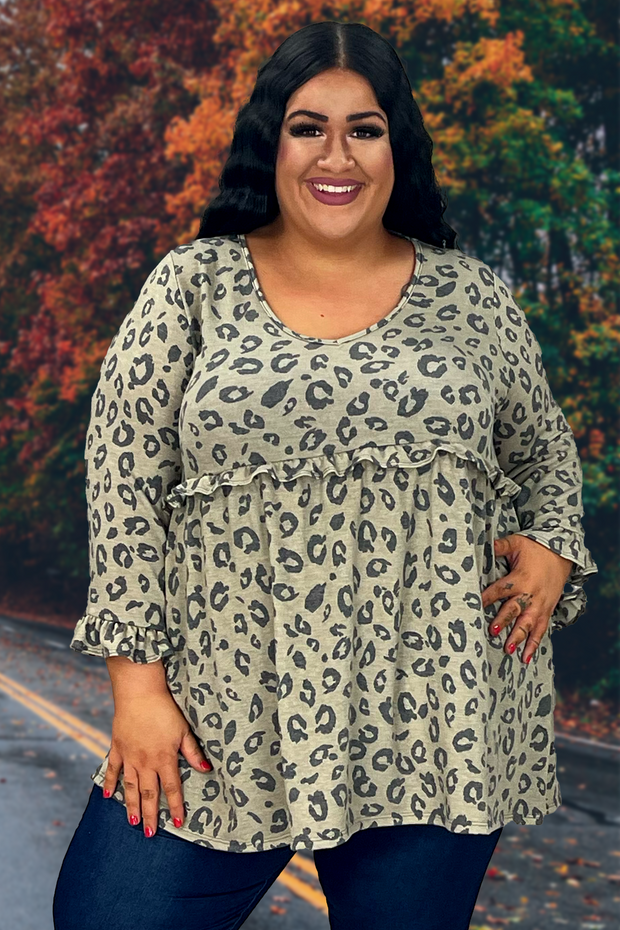 90 PQ-Z {Better Days} Taupe Animal Print Babydoll Top EXTENDED PLUS SIZE 3X 4X 5X