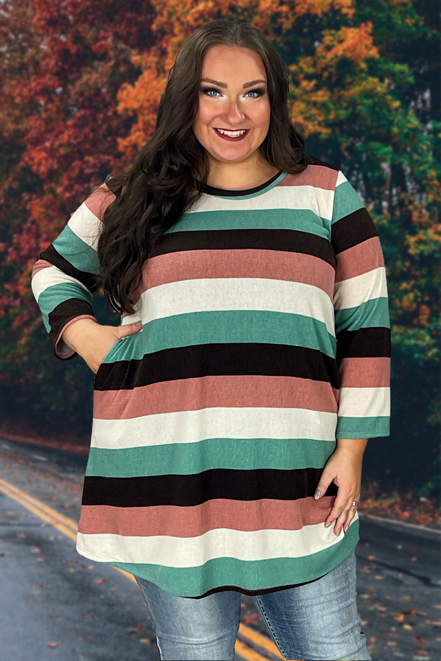 60 PQ-N- {Business Proposal} Sage/Mauve Stripe Print Tunic  CURVY BRAND!!! EXTENDED PLUS SIZE 1X 2X 3X 4X 5X 6X