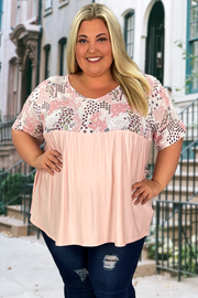 38 CP-X {Call Me Charming} Blush  SALE!! Floral Print Babydoll Top PLUS SIZE 1X 2X 3X