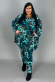 17 SET-B {Call On Me} Teal Leopard Print Top & Pant Set EXTENDED PLUS SIZE 3X 4X 5X