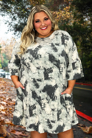 PQ-S {Campfire Nights} Charcoal Tie Dye Knit Dress SALE!!!  EXTENDED PLUS SIZE 4X 5X 6X