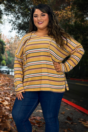 14 HD-R  {Campfire Queen} Mustard Multi Striped Hoodie PLUS SIZE 1X 2X 3X