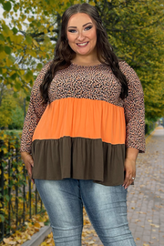 73 CP-G {Candy Corn} Brown/Orange Tiered Top PLUS SIZE 1X 2X 3X