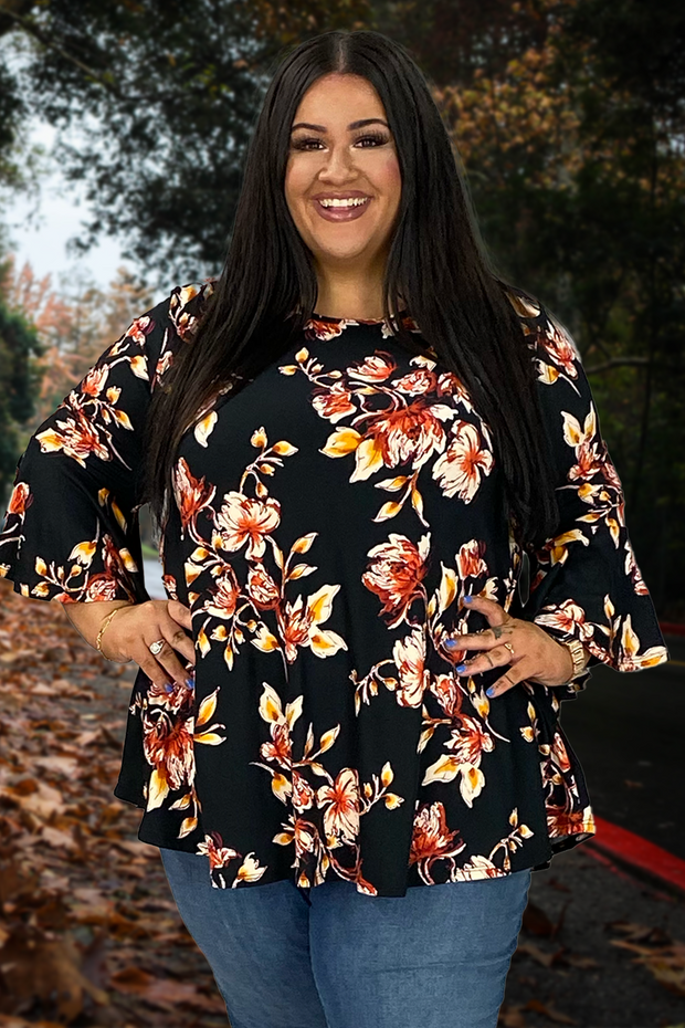 78 PQ-Z {Can You Believe It} Black/Rust Floral Top PLUS SIZE 1X 2X 3X