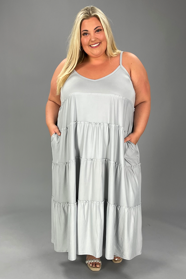 LD-U {Celebrate You} Lt. Grey Tiered Spaghetti Strap Dress PLUS SIZE 1X 2X 3X