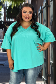 46 SSS-A {Charm Me} Mint Oversized V-Neck Top PLUS SIZE 1X 2X 3X