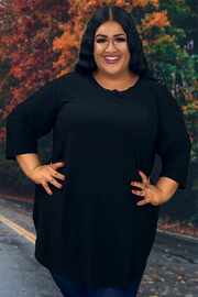 60 SQ-C {Chase The Dream} Black Tunic W/ 3/4 Sleeves CURVY BRAND!!! EXTENDED PLUS SIZE 3X 4X 5X 6X