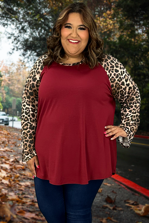 33 CP-V {Chasing Memories} Wine Top w/Leopard Print CURVY BRAND!!!  EXTENDED PLUS SIZE 4X 5X 6X