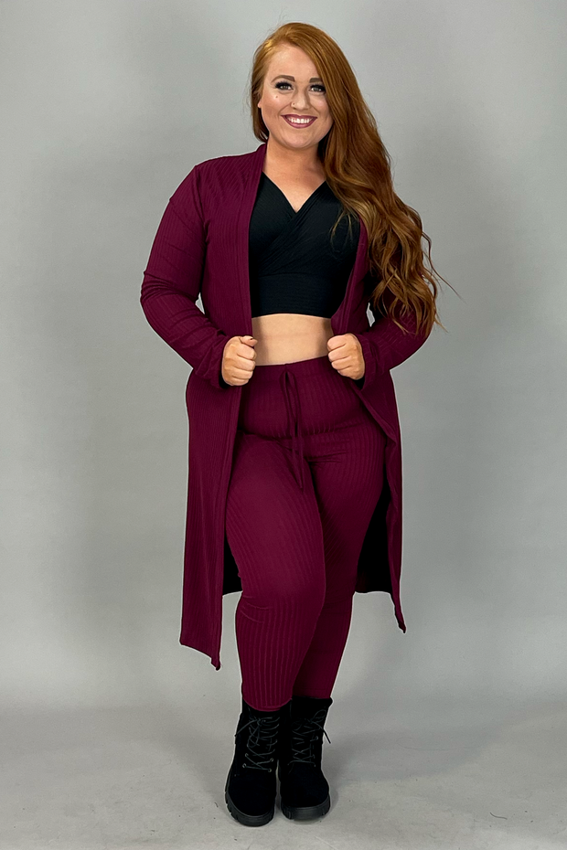 99 SET-B {Chill For Awhile} Burgundy Cardigan & Bottoms PLUS SIZE 1X 2X 3X