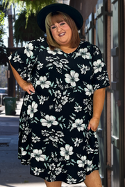 32 PSS-C {Coloring Time} ***SALE***Black Floral Printed Dress EXTENDED PLUS SIZE 3X 4X 5X